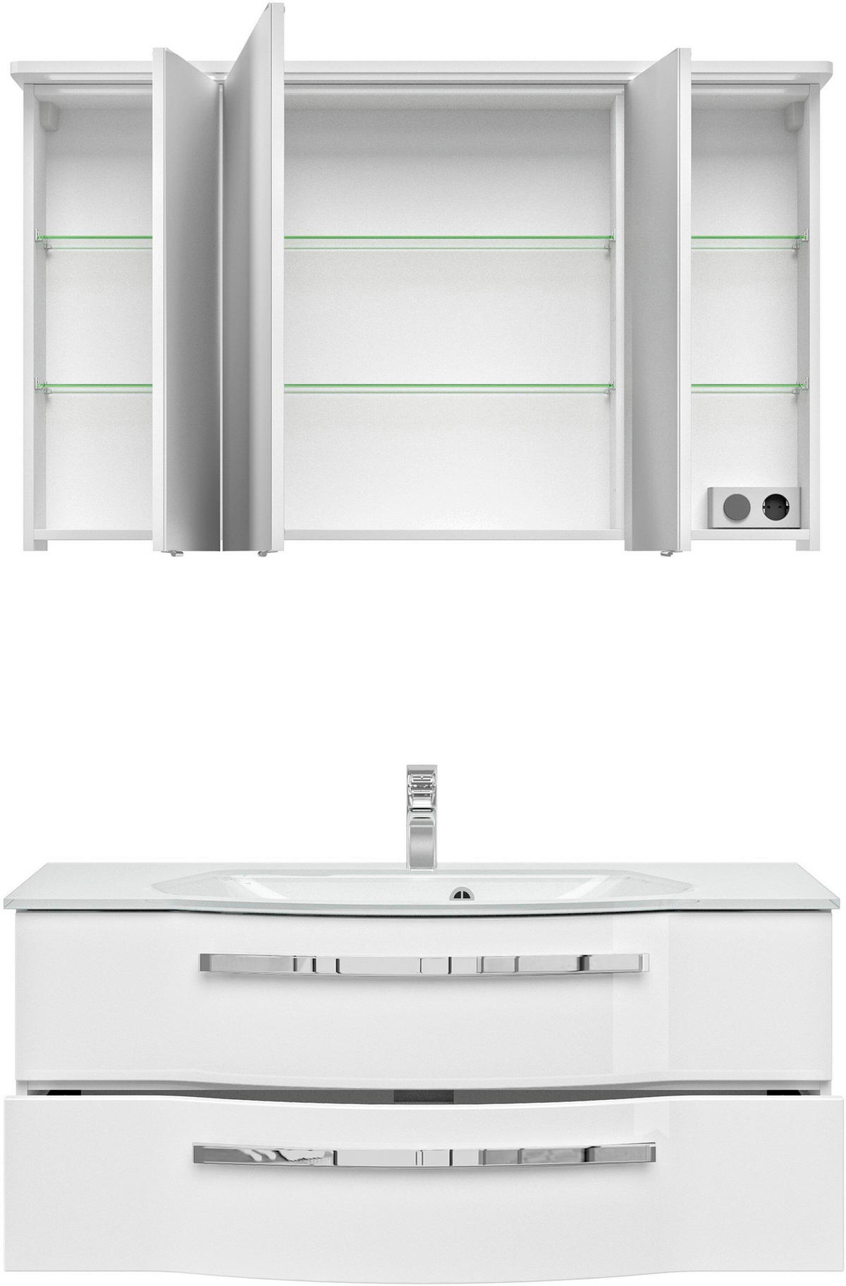 BADEZIMMER 3-teilig  in 120 cm  - Chromfarben/Weiß Hochglanz, Basics, Glas/Holzwerkstoff (120cm) - Sadena