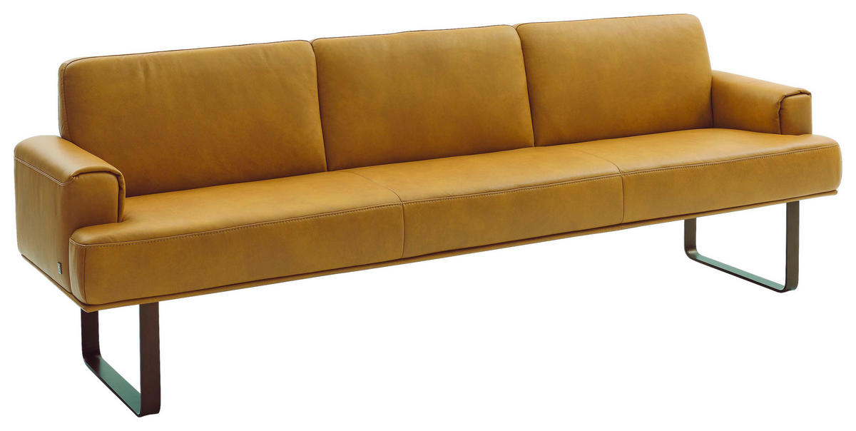 SITZBANK 251/84/67 cm Echtleder Gelb, Bronzefarben Metall  - Gelb/Bronzefarben, Design, Leder/Metall (251/84/67cm) - Musterring