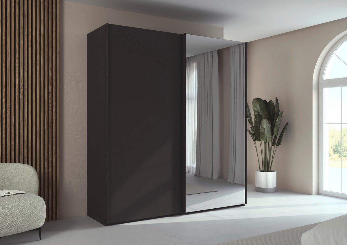 SCHWEBETÜRENSCHRANK 201/223/69 cm,  in Graphitfarben, 2 Tür(en)  - Graphitfarben, Basics, Glas/Holzwerkstoff (201/223/69cm) - Rauch Möbel