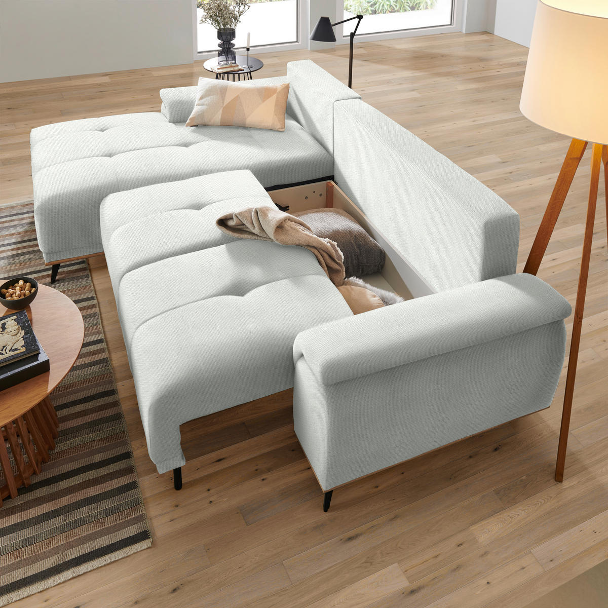 ECKSOFA in Struktur Grauweiß  - Grauweiß/Schwarz, MODERN, Textil/Metall (168/262cm) - home24