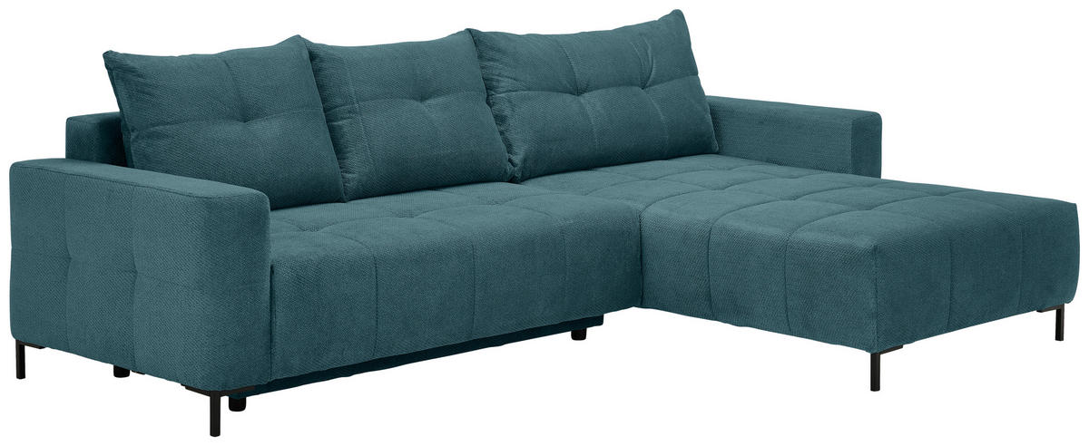 ECKSOFA Petrol Webstoff  - Petrol/Schwarz, KONVENTIONELL, Textil/Metall (292/192cm) - Carryhome