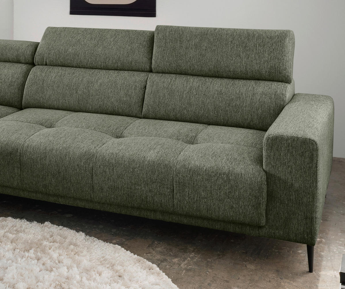 ECKSOFA Dunkelgrün Chenille  - Dunkelgrün/Schwarz, KONVENTIONELL, Textil/Metall (188/276cm) - Livetastic