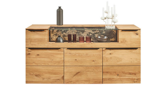 SIDEBOARD 180/90,5/47,1 cm  - Eichefarben/Schwarz, Natur, Glas/Holz (180/90,5/47,1cm) - Valnatura