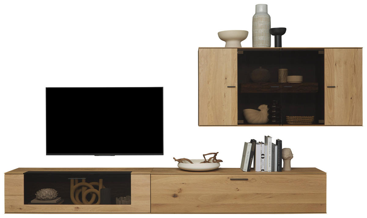 WOHNWAND  in Anthrazit, Eichefarben  336/195/44 cm  - Eichefarben/Anthrazit, Design, Glas/Holz (336/195/44cm) - Valnatura