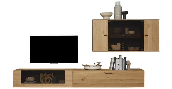 WOHNWAND  in Anthrazit, Eichefarben  336/195/44 cm  - Eichefarben/Anthrazit, Design, Glas/Holz (336/195/44cm) - Valnatura