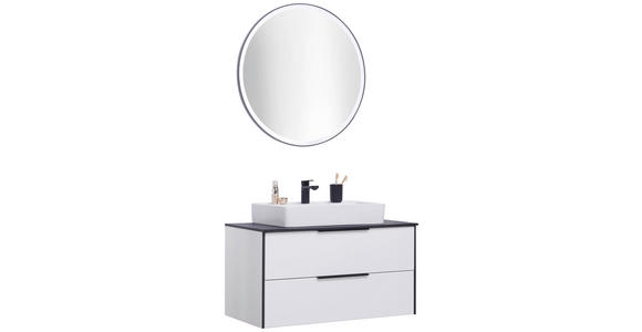 BADEZIMMER 92,4 cm  - Weiß Hochglanz/Schwarz, Basics, Glas/Keramik (92,4cm) - Voleo