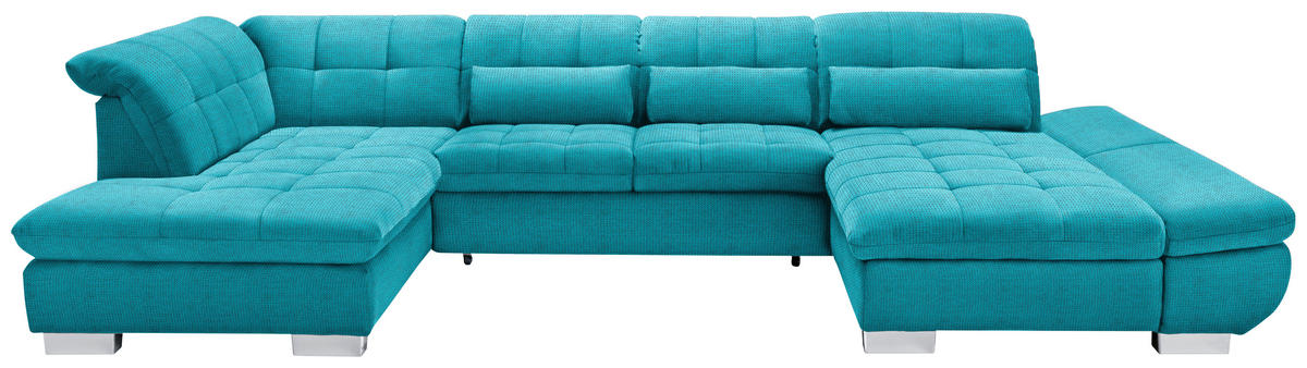 WOHNLANDSCHAFT Mikrofaser Türkis  - Türkis/Chromfarben, Design, Kunststoff/Textil (211/350/204cm) - Xora