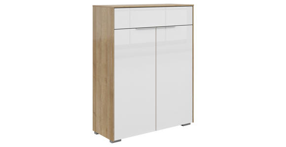 KOMMODE , 81/110/37 cm, 1 Schublade(n)  - Eichefarben/Silberfarben, KONVENTIONELL, Glas/Holzwerkstoff (81/110/37cm) - Voleo