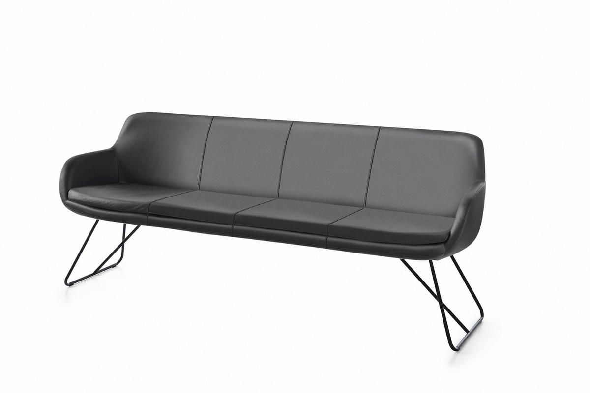 SITZBANK 200/87/65 cm Echtleder Dunkelgrau Metall  - Dunkelgrau/Schwarz, Design, Leder/Metall (200/87/65cm) - Musterring