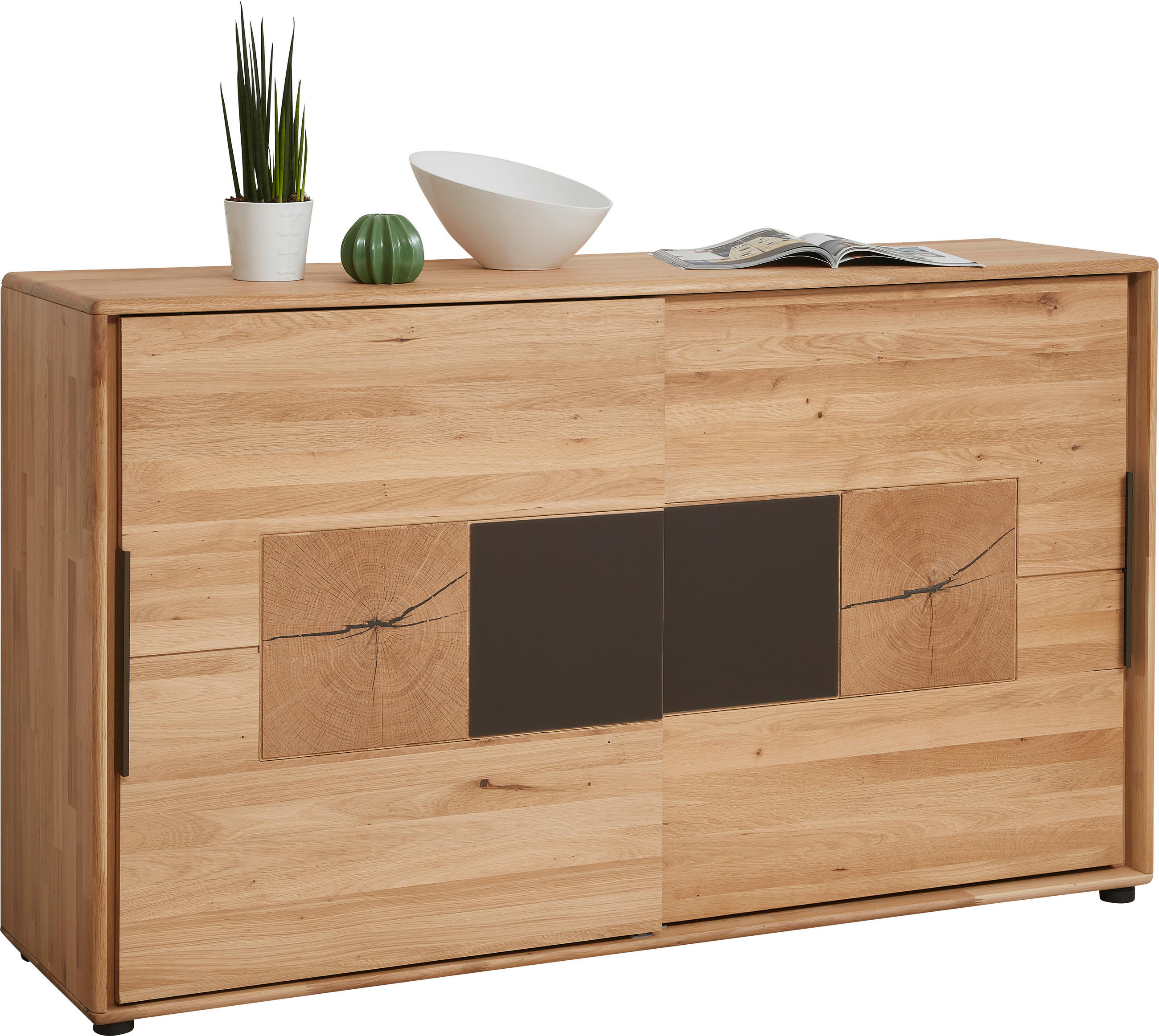 KOMMODE , 164/95,8/44,2 cm,  - Taupe/Eichefarben, Design, Glas/Holz (164/95,8/44,2cm) - Valnatura