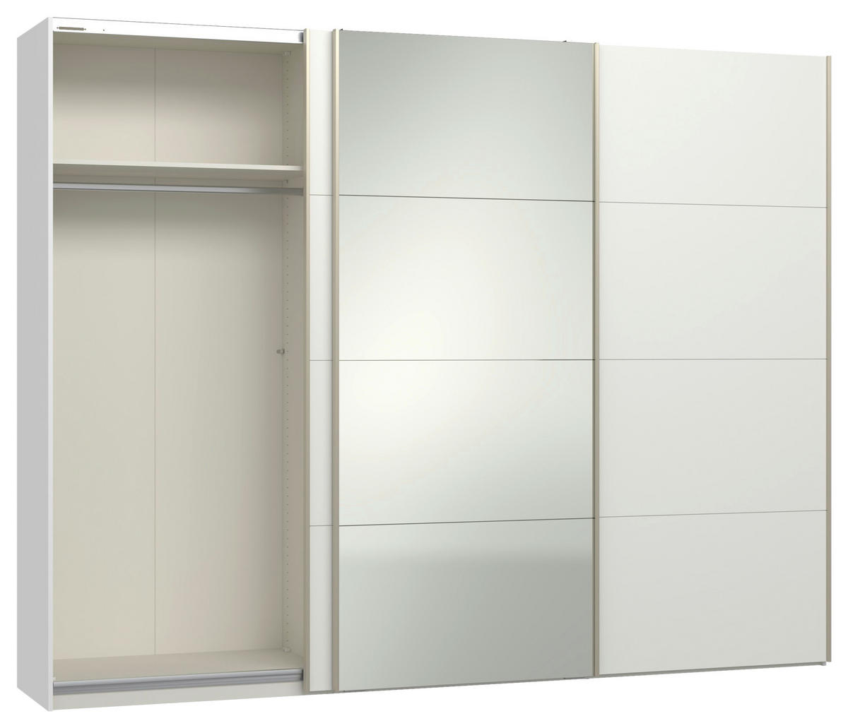 SCHWEBETÜRENSCHRANK 303/236/65 cm 3-türig Weiß  - Edelstahlfarben/Weiß, Design, Glas/Holzwerkstoff (303/236/65cm) - Jutzler