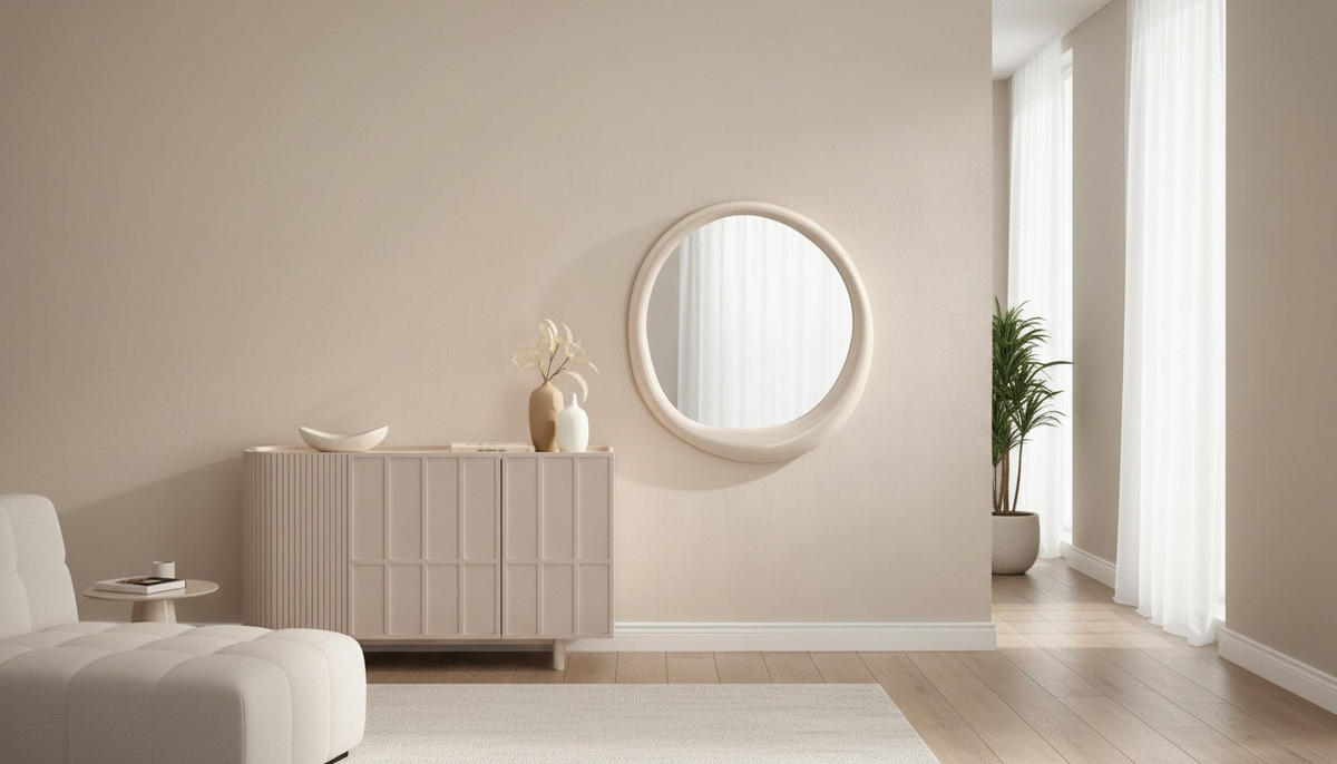 WANDSPIEGEL 98/103/4,6 cm    in wellenförmig  - Creme, LIFESTYLE, Glas/Holzwerkstoff (98/103/4,6cm) - Novel