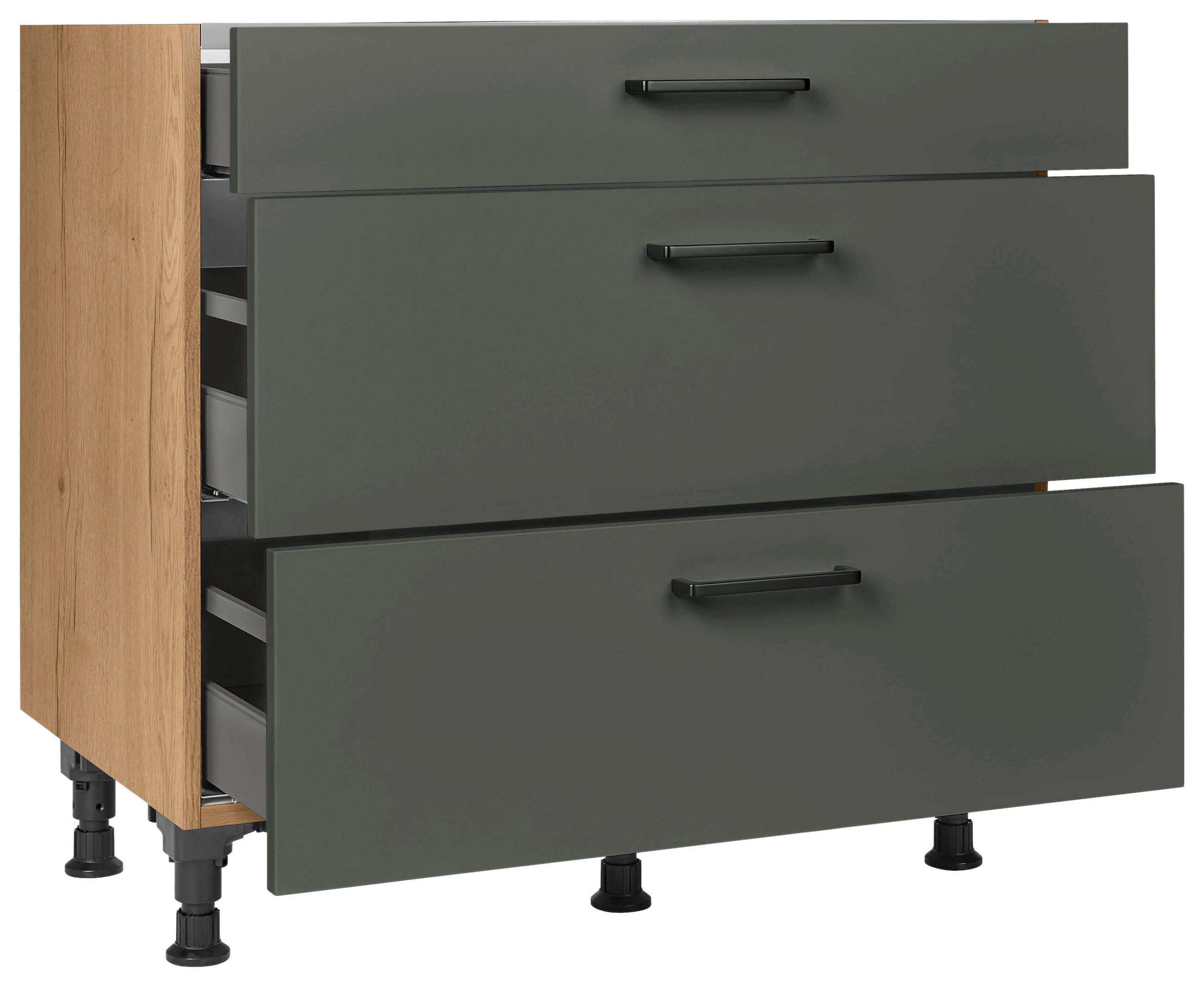 KOCHFELDUMBAUSCHRANK 90,0/87,0/56,0 cm  in Grün, Eichefarben  - Eichefarben/Schwarz, MODERN, Holzwerkstoff/Metall (90,0/87,0/56,0cm) - Nobilia