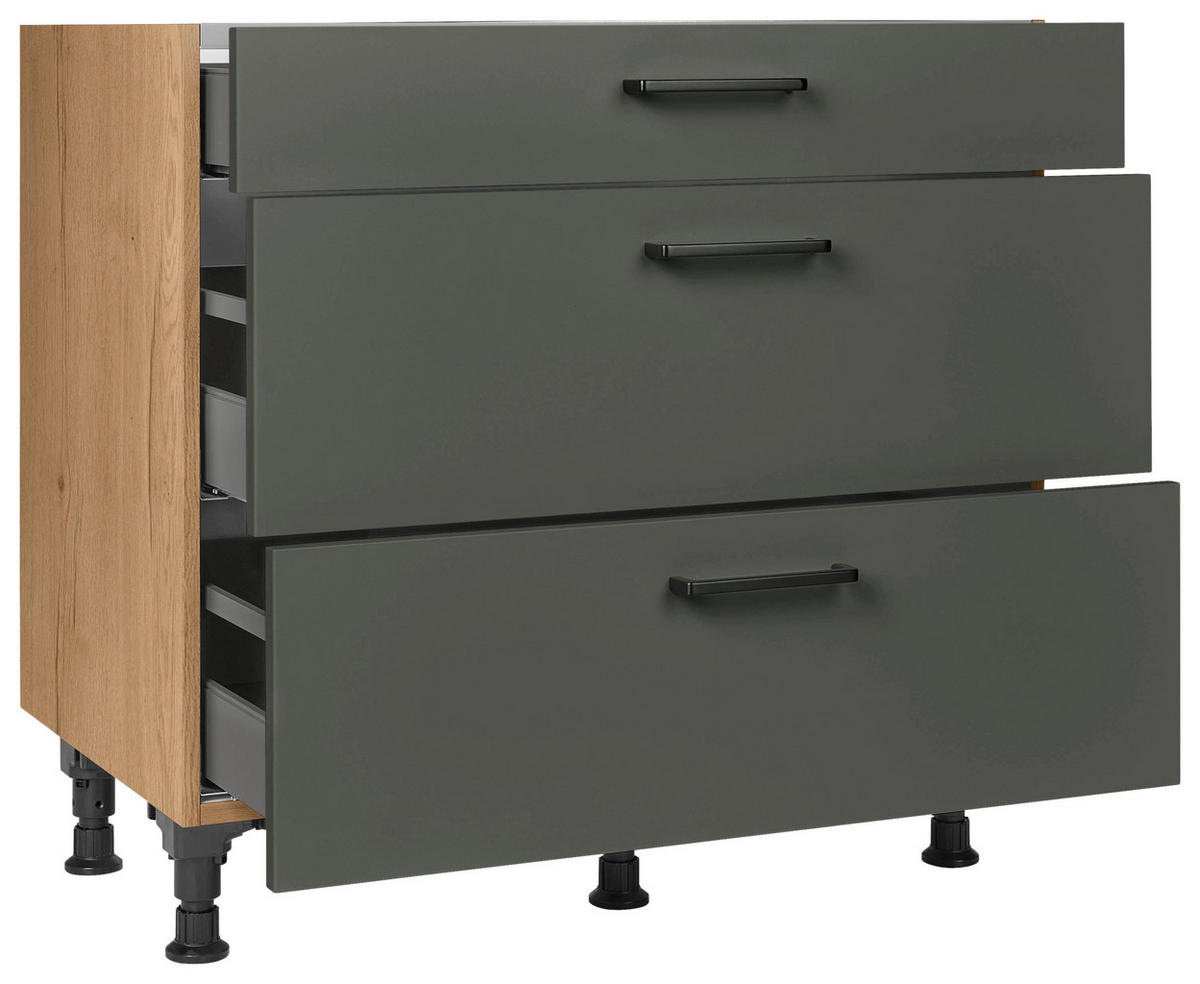 KOCHFELDUMBAUSCHRANK 90,0/87,0/56,0 cm  in Grün, Eichefarben  - Eichefarben/Schwarz, MODERN, Holzwerkstoff/Metall (90,0/87,0/56,0cm) - Nobilia