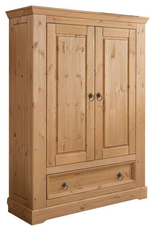 KLEIDERSCHRANK 2-türig Kiefer massiv Eichefarben, Kieferfarben - Eichefarben/Schwarz, KONVENTIONELL, Holz/Metall (106/150/42cm) - Livetastic