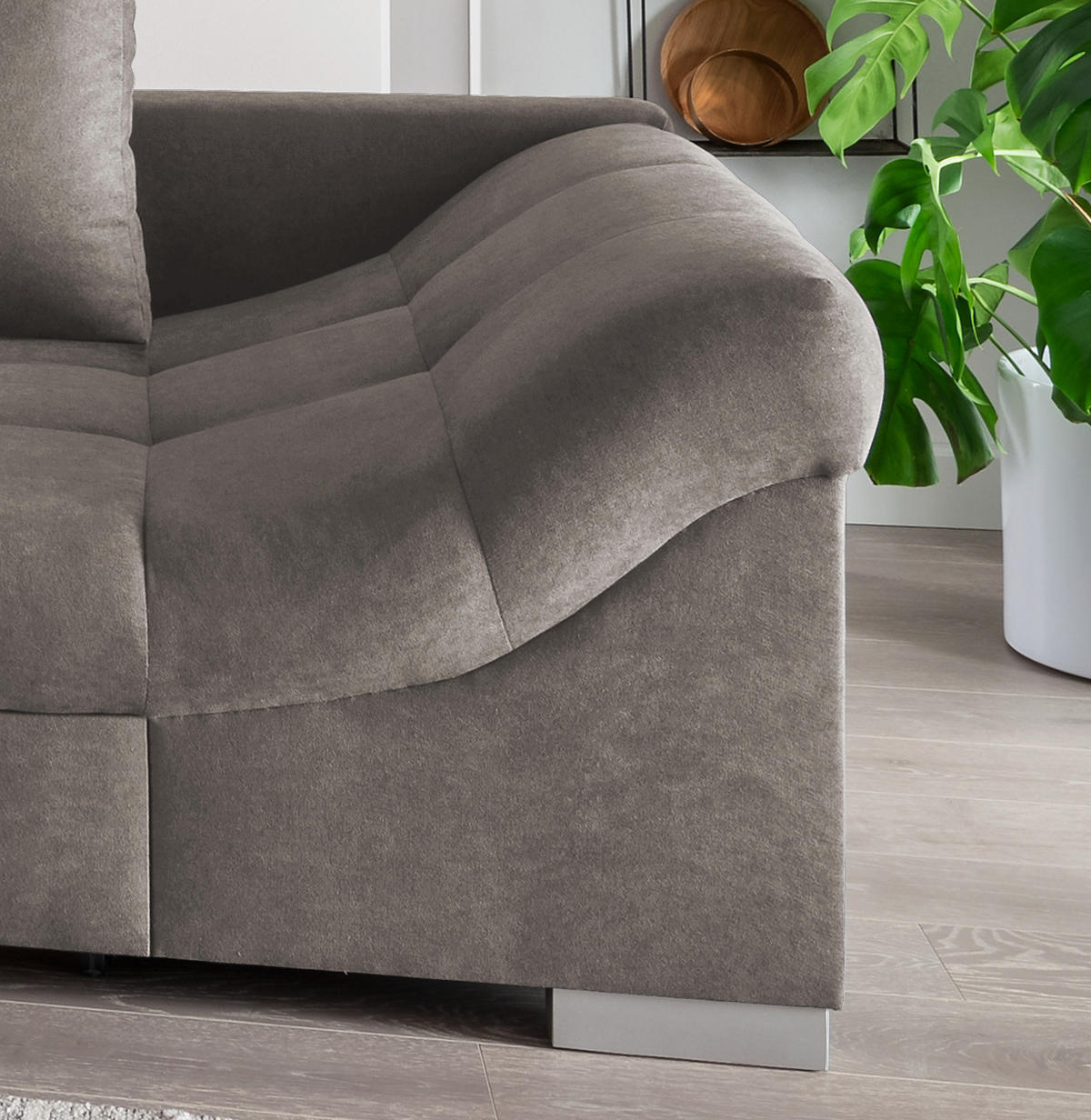 ECKSCHLAFSOFA in Mikrofaser Graubraun  - Graubraun/Silberfarben, Design, Holz/Textil (202/298cm) - MID.YOU