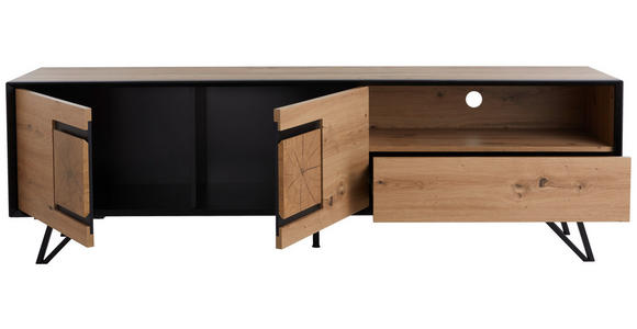 LOWBOARD in 180/55/40 cm - Eichefarben/Schwarz, Design, Holzwerkstoff/Metall (180/55/40cm) - Xora