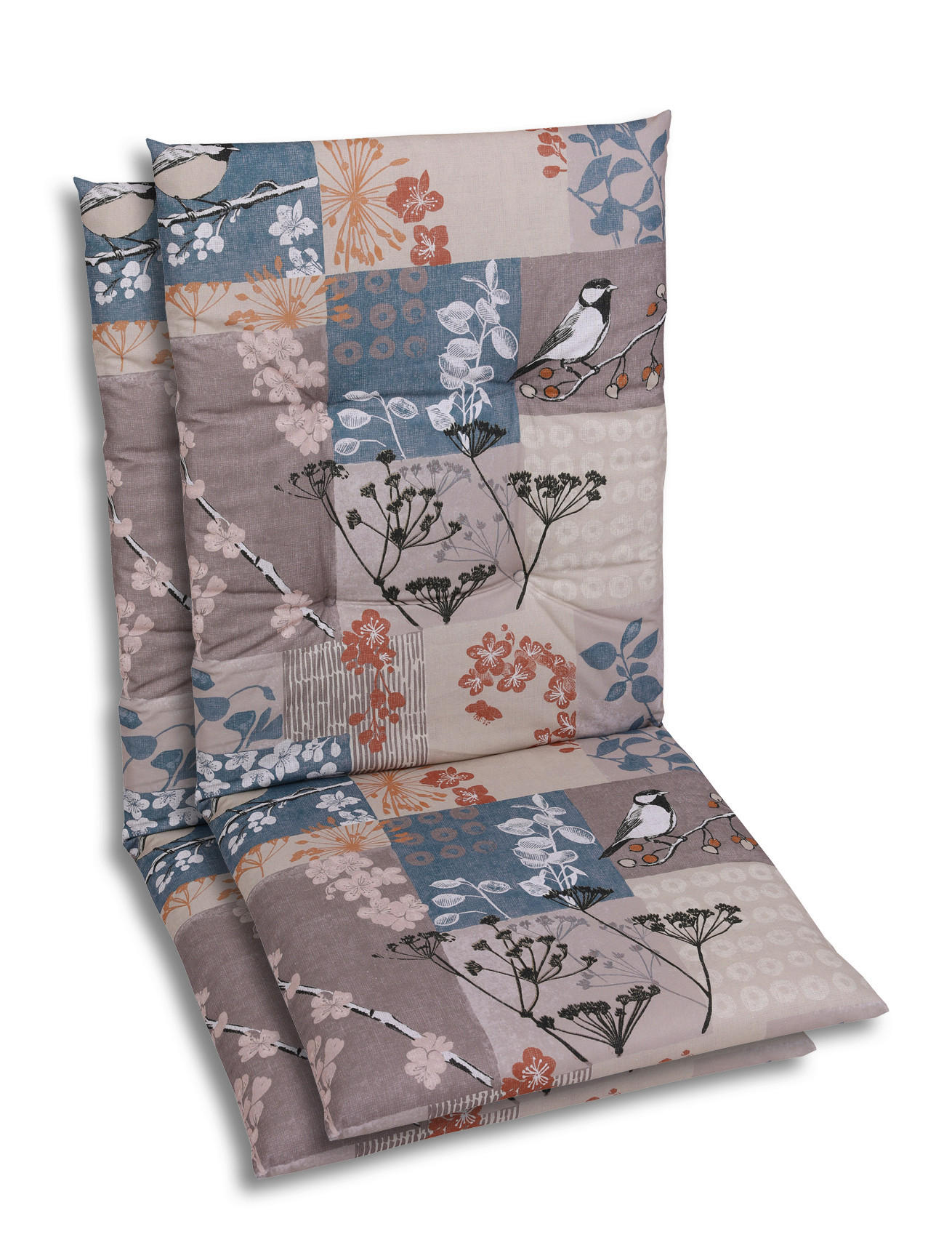 SESSELAUFLAGENSET in Blau, Schwarz, Weiß, Taupe, Rostfarben Blätter  - Taupe/Blau, Basics, Textil (48/5/108cm)