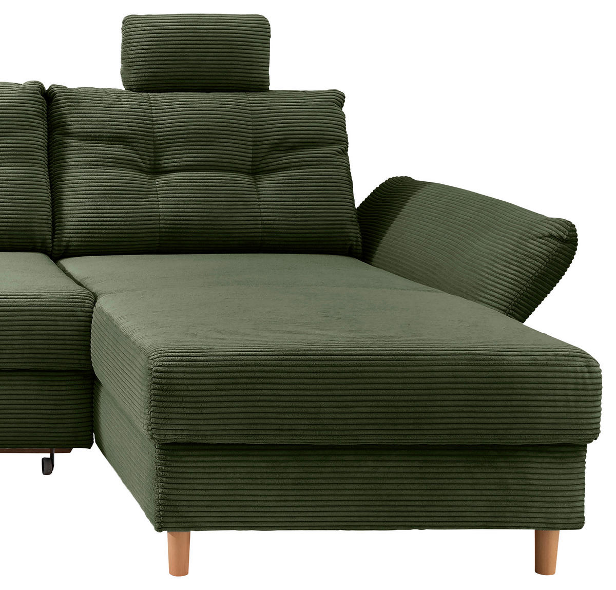 WOHNLANDSCHAFT in Cord Dunkelgrün  - Dunkelgrün/Naturfarben, Modern, Holz/Textil (206/338-352/176cm) - Livetastic