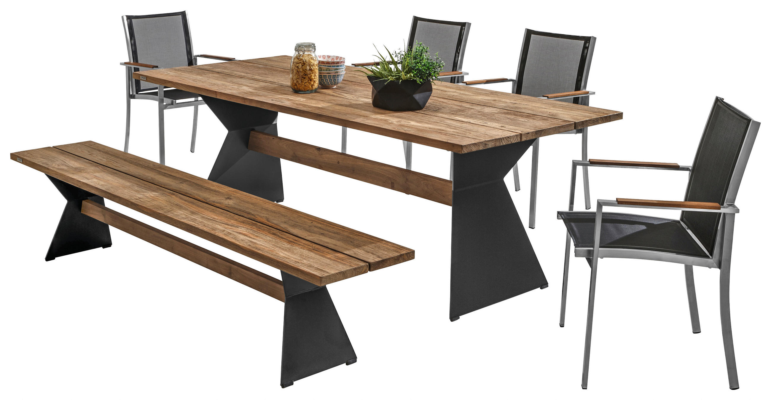 GARTENTISCH Holz, Metall Anthrazit, Teakfarben rechteckig  - Anthrazit/Teakfarben, Design, Holz/Metall (200/95/76cm)