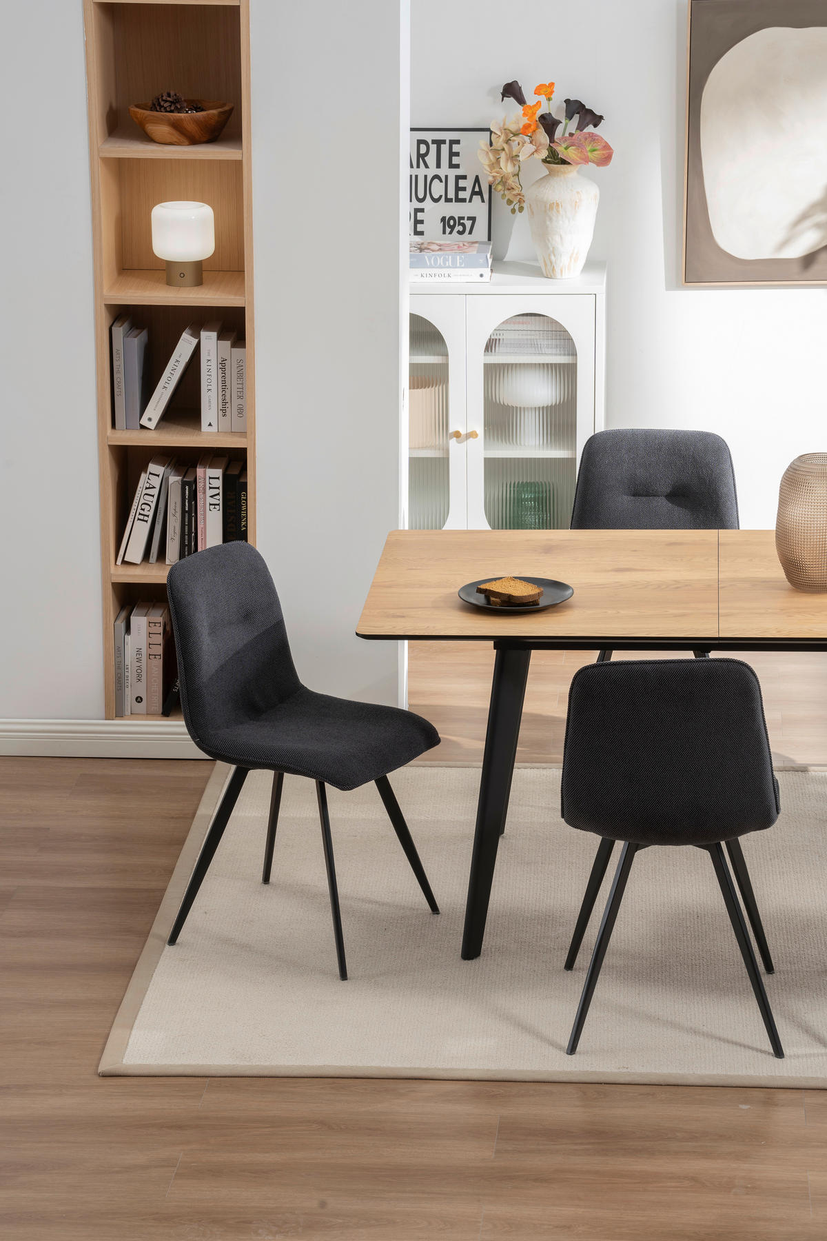 TISCHGRUPPE Holz, Metall, Textil, Holzwerkstoff Schwarz, Eichefarben  - Eichefarben/Schwarz, Basics, Holz/Holzwerkstoff (46/160-200/89/76/55/90cm) - Livetastic