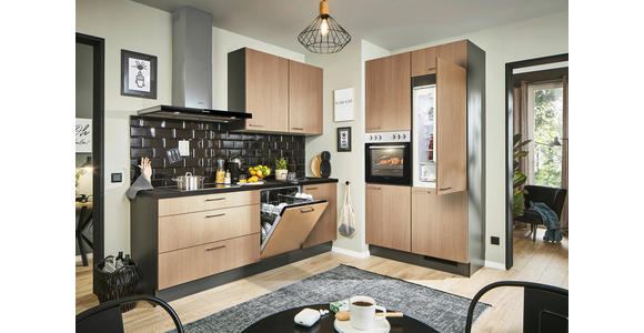 ECKKÜCHE 220/120 cm  in Graphitfarben, Schwarz, Eichefarben  - Eichefarben/Schwarz, Design, Holzwerkstoff/Metall (220/120cm) - Xora