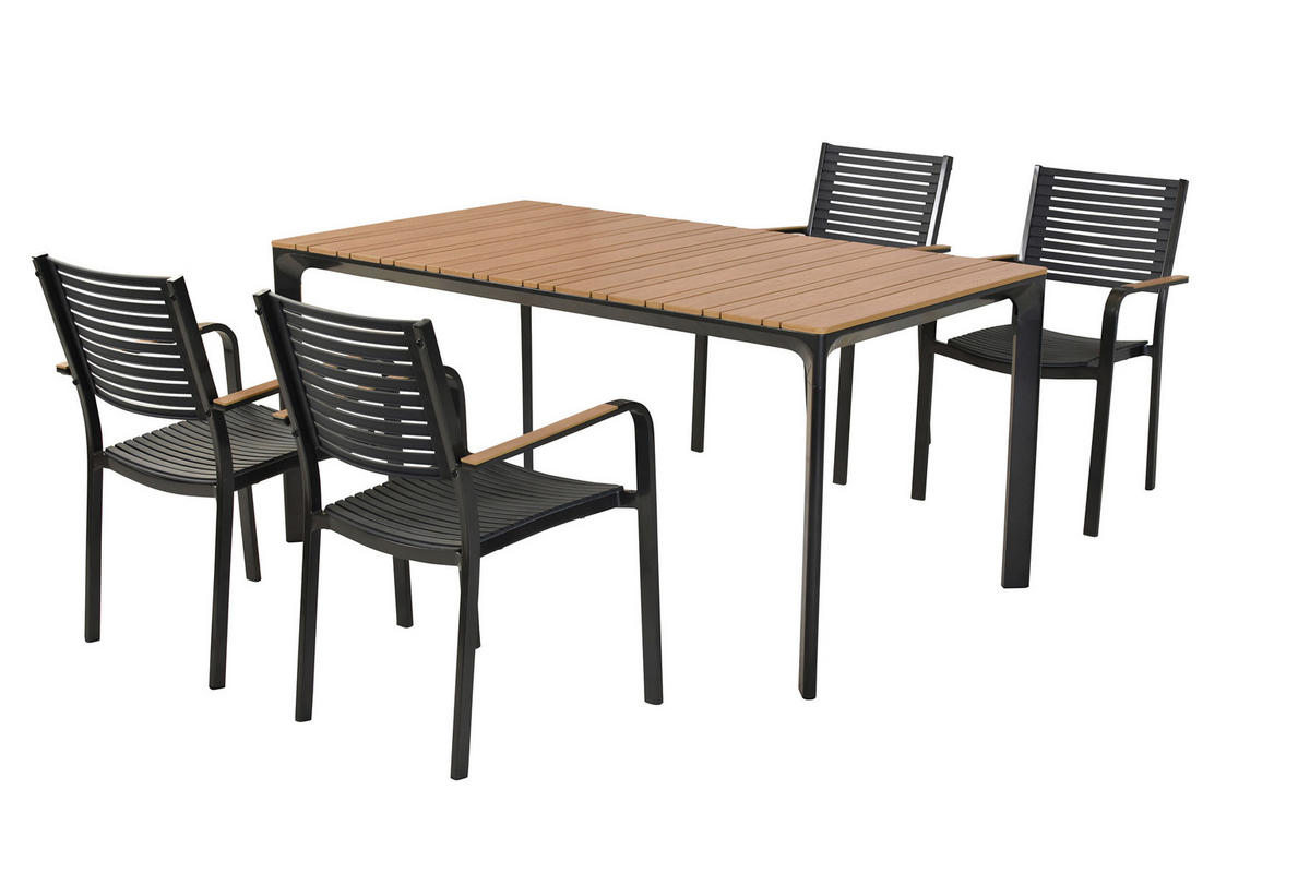 GARTENTISCHGRUPPE  - Graphitfarben/Naturfarben, KONVENTIONELL, Kunststoff/Metall - Gardenson