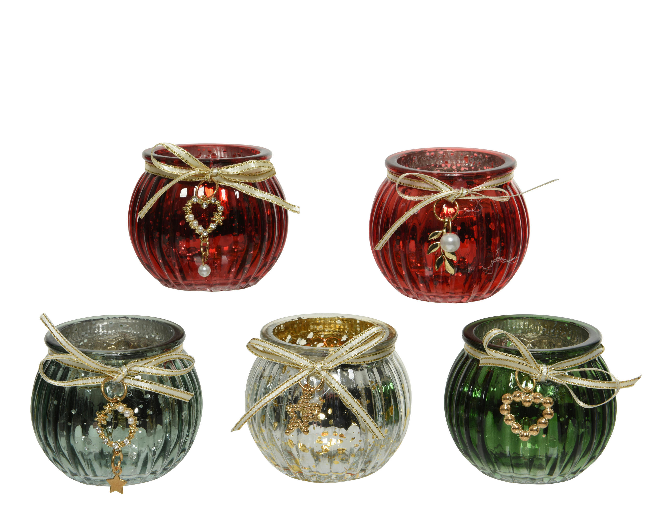 VÄRMELJUSHÅLLARE  - röd/grön, Lifestyle, glas (6,50/6,50/5,50cm)