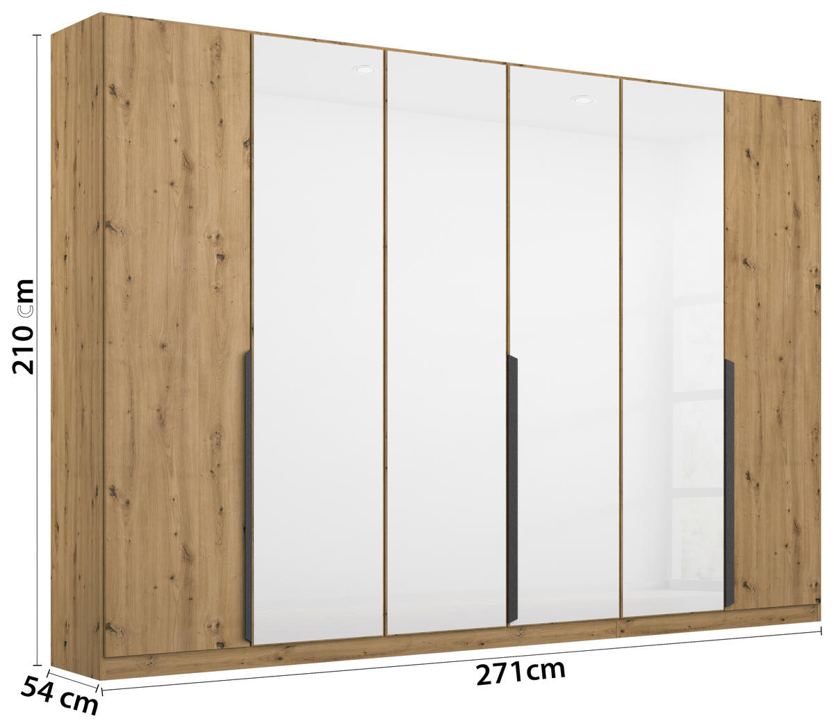 DREHTÜRENSCHRANK 271/210/54 cm 6-türig Weiß, Eiche Artisan  - Weiß/Eiche Artisan, MODERN, Glas/Holzwerkstoff (271/210/54cm) - Rauch Möbel
