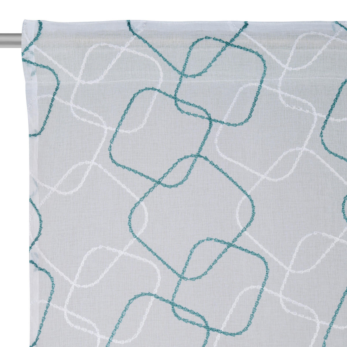 HOTOVÝ ZÁVĚS, průhledné, 140/245 cm - bílá/petrolej, Konvenční, textil (140/245cm) - Esposa