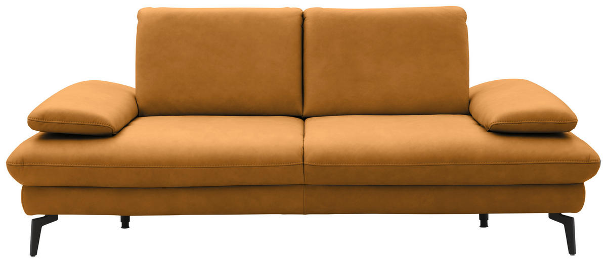 2,5-SITZER in Leder Currygelb  - Currygelb/Schwarz, Design, Leder/Metall (212/86/94cm) - Dieter Knoll
