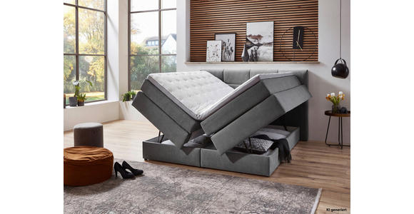 BOXSPRINGBETT 180/200 cm,  in Grau, Matratze, gepolstertes Kopfteil, Bettkasten, Topper, H2 + H3 = mittel + fest  - Schwarz/Grau, KONVENTIONELL, Kunststoff/Textil (180/200cm) - Carryhome