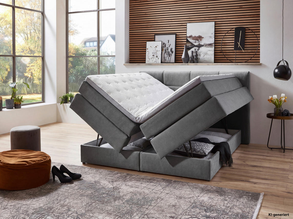 BOXSPRINGBETT 160/200 cm  Grau  - Schwarz/Grau, Konventionell, Kunststoff/Textil (160/200cm) - Carryhome