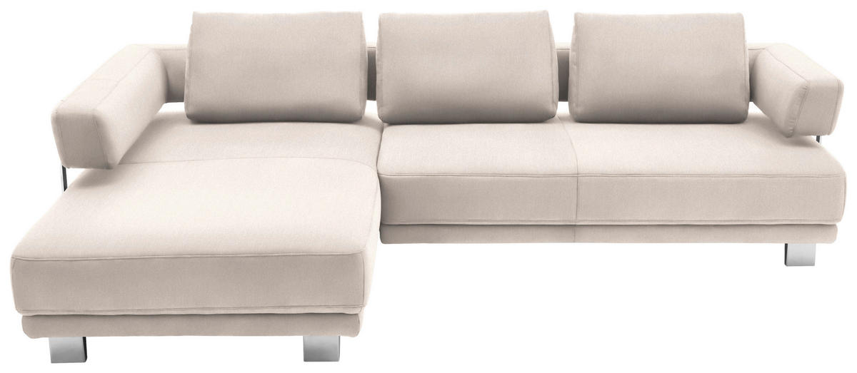 ECKSOFA Beige Chenille  - Chromfarben/Beige, Natur, Textil/Metall (214/297cm) - Valdera