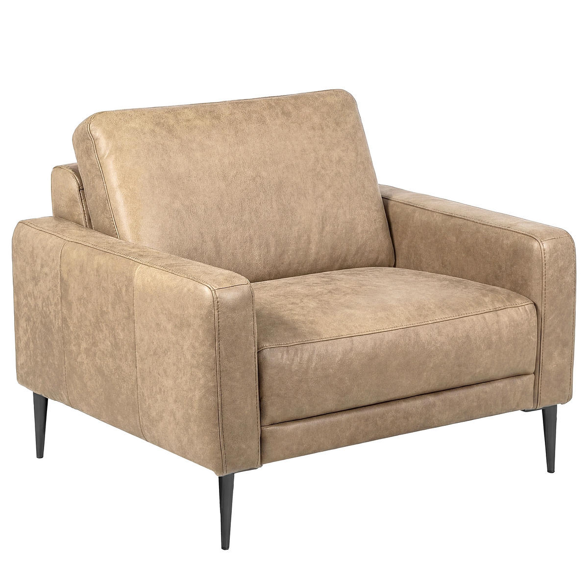 SESSEL 88/85/92 cm  in Lederlook Echtleder Beige  - Beige/Schwarzchrom, Design, Leder/Textil (88/85/92cm) - Livetastic