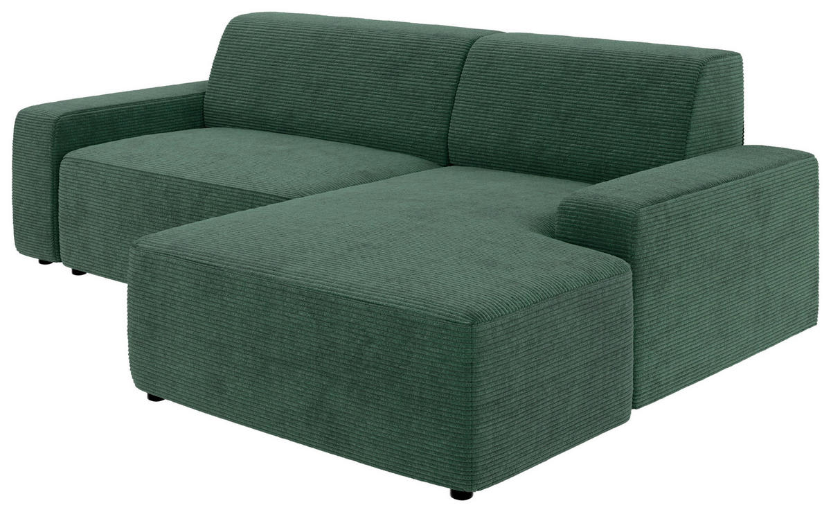 ECKSOFA in Cord Dunkelgrün  - Dunkelgrün/Schwarz, Modern, Kunststoff/Textil (246/162cm) - Trendmanufaktur