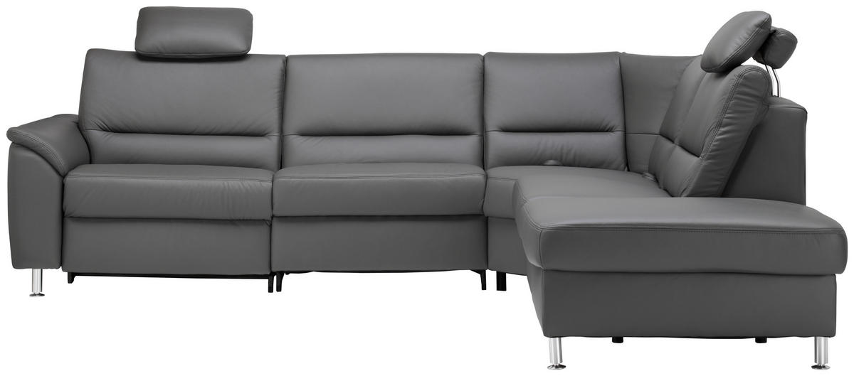 ECKSOFA in Echtleder Grau  290/249 cm  - Alufarben/Grau, KONVENTIONELL, Leder/Metall (290/249cm) - Beldomo Premium
