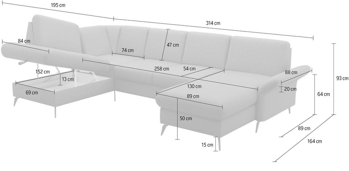 WOHNLANDSCHAFT Greige Flachgewebe  - Greige/Schwarz, KONVENTIONELL, Textil/Metall (195/314/164cm) - Sit & More
