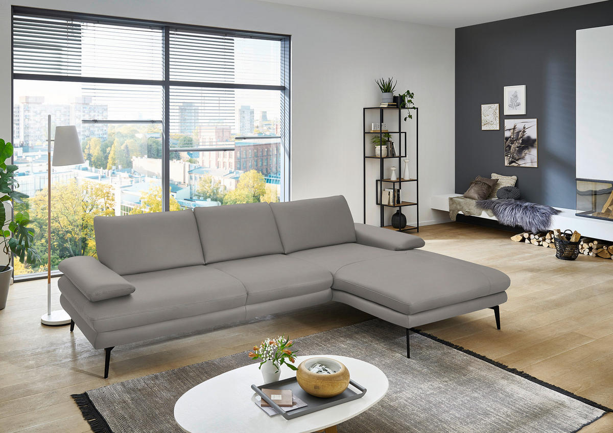 ECKSOFA in Echtleder Silberfarben  - Silberfarben/Schwarz, Design, Leder/Metall (310/180cm) - Dieter Knoll