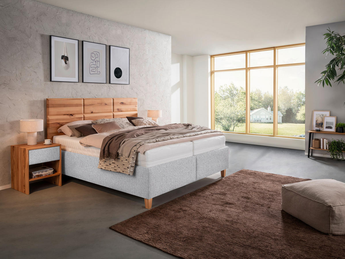 POLSTERBETT 180/200 cm  in Buchefarben, Greige  - Weiss/Greige, Design, Holz/Textil (180/200cm) - Valnatura