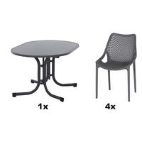 GARTENGARNITUR 5-teilig Stahl  - Anthrazit/Grau, Basics, Kunststoff/Metall (90/81/138cm) - Siena Garden