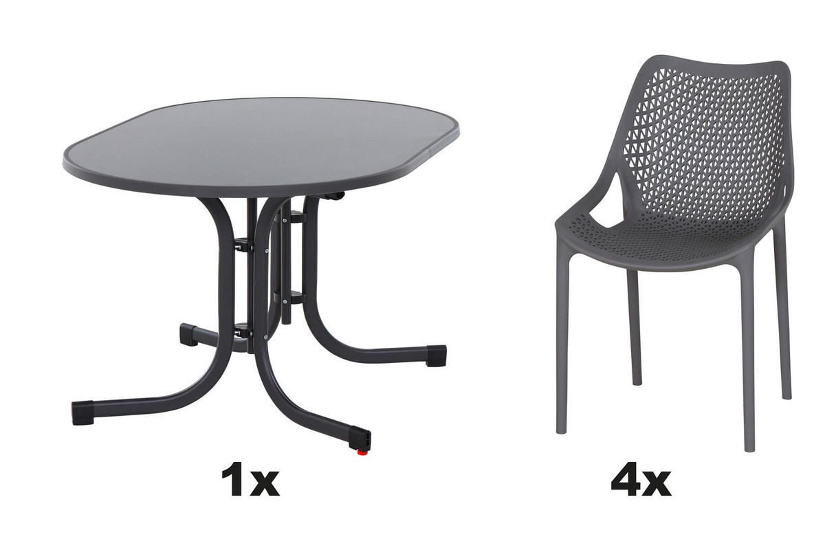 GARTENGARNITUR 5-teilig Stahl  - Anthrazit/Grau, Basics, Kunststoff/Metall (90/81/138cm) - Siena Garden