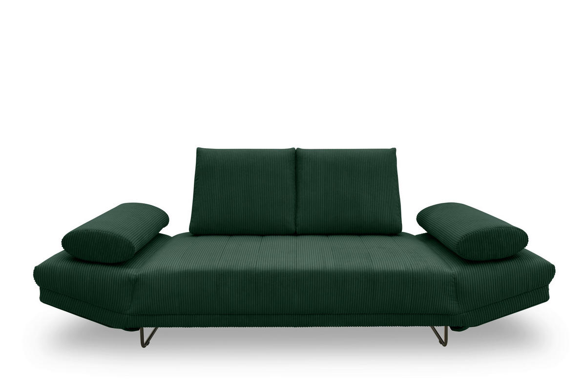 SCHLAFSOFA in Cord, Mikrofaser Dunkelgrün  - Dunkelgrün/Schwarz, Design, Textil/Metall (210/95/97cm) - MID.YOU