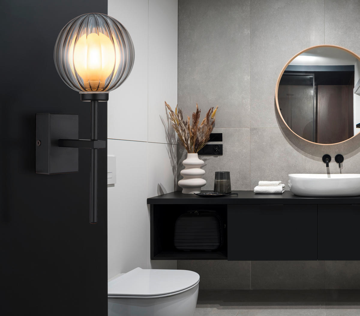 BADEZIMMER-WANDLEUCHTE Ander   - Schwarz, Design, Glas/Metall (26/10/14,1cm) - Globo
