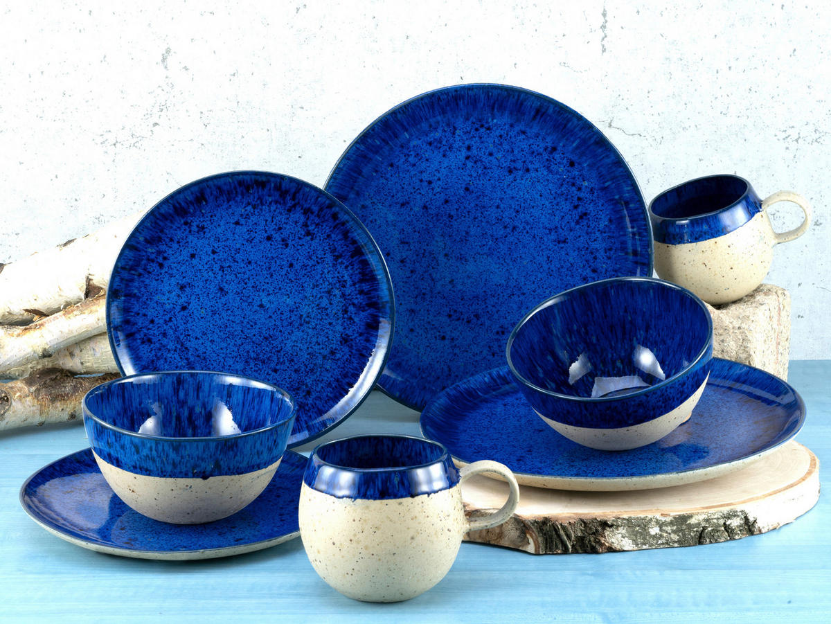 KOMBISERVICE Deep Blue Sea 8-teilig  - Blau/Beige, Trend, Keramik (29,5/31/34cm) - Creatable