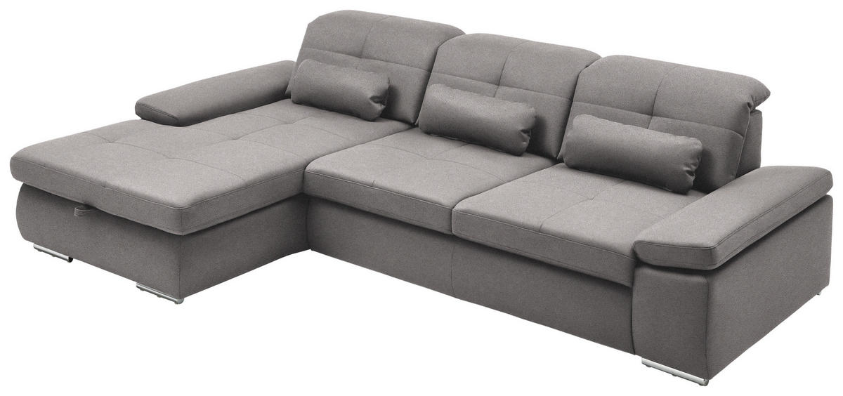 ECKSOFA  in Flachgewebe Hellgrau  195/309 cm  - Chromfarben/Hellgrau, Design, Textil (195/309cm) - Beldomo Style