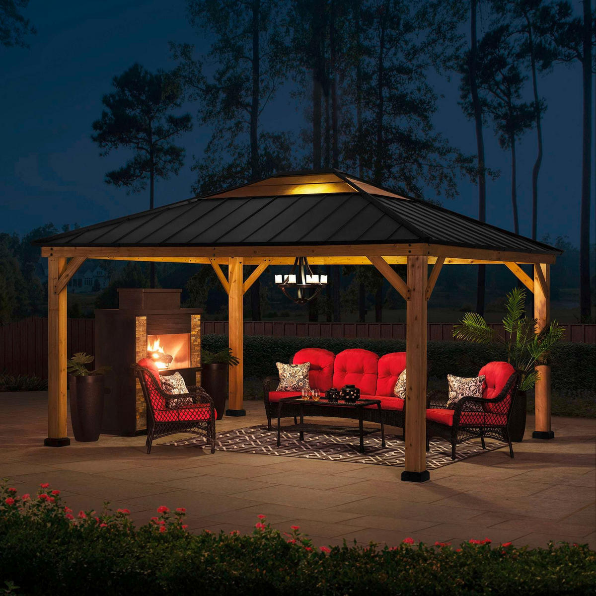 PAVILLON 452/393/287 cm   - Anthrazit/Lärchefarben, Basics, Holz/Kunststoff (452/393/287cm)
