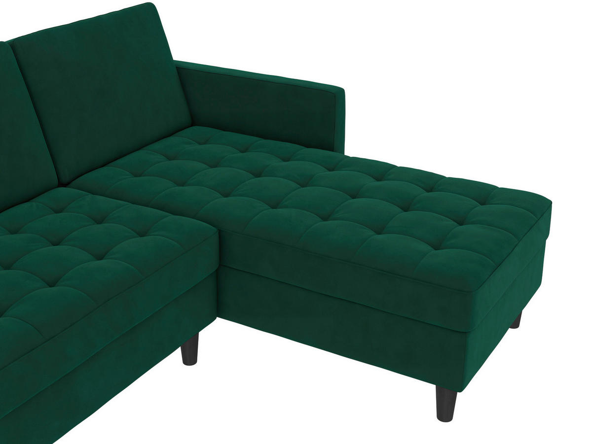ECKSOFA PALERMO in Velours Dunkelgrün  - Dunkelgrün/Schwarz, Basics, Kunststoff/Textil (213/154cm) - Livetastic
