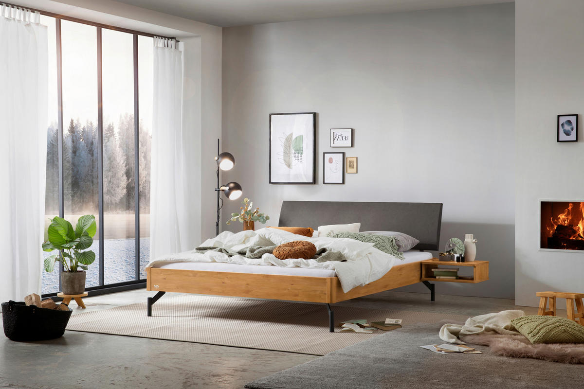 BETT 140/200 cm  in Anthrazit, Grau, Wildeiche  - Wildeiche/Anthrazit, Design, Holz/Metall (140/200cm) - Hasena