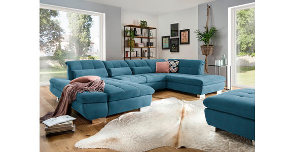 WOHNLANDSCHAFT in Mikrofaser Blau  - Chromfarben/Blau, Design, Kunststoff/Textil (204/350/211cm) - Xora